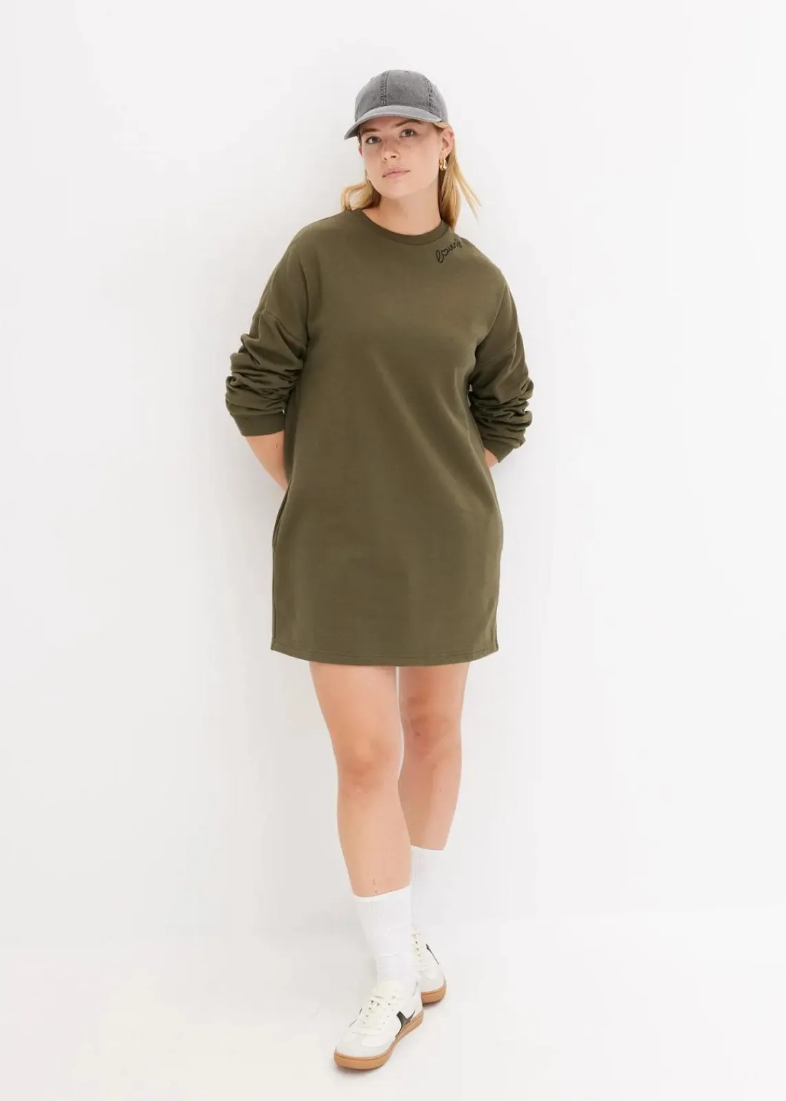 bonprix Kleider|Sweat^Oversized Sweatkleid dunkeloliv