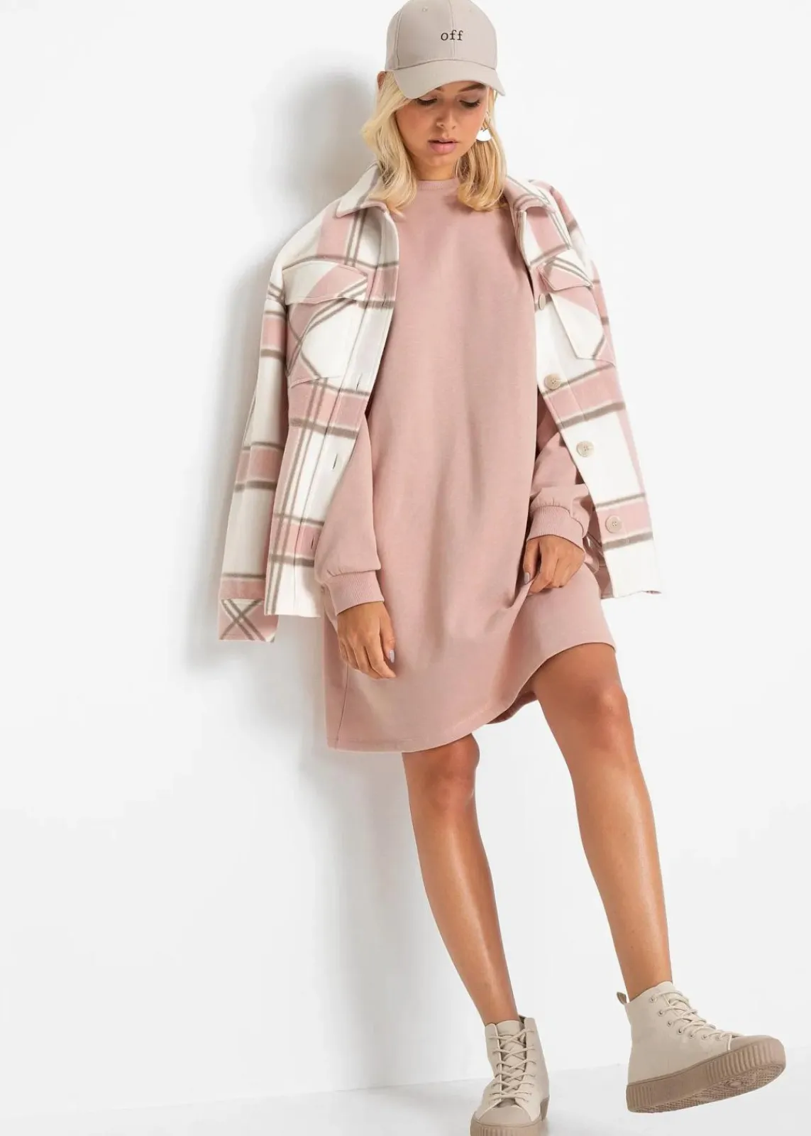 bonprix Kleider|Sweat^Oversized Sweatkleid vintagerosa