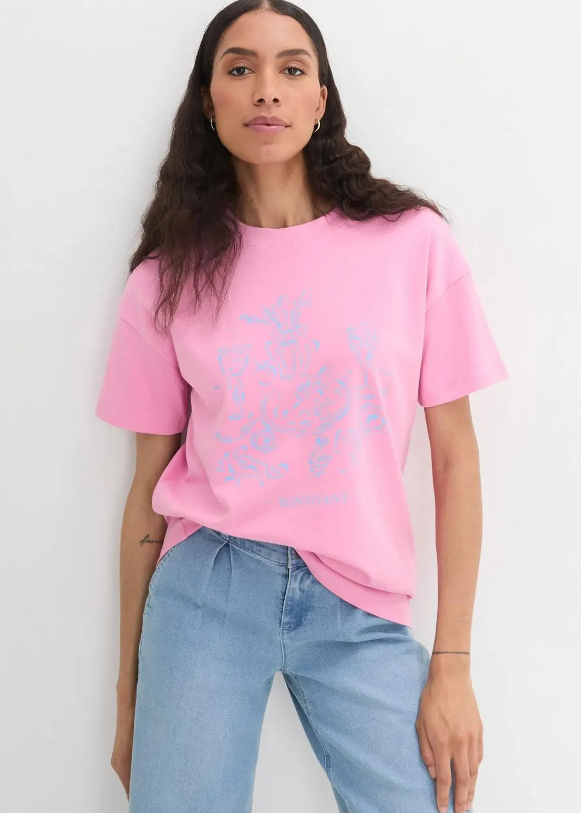 bonprix Nachhaltigere Materialien|Shirts & Tops^Oversized T-Shirt aus Bio-Baumwolle rosa/babyblau bedruckt