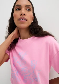bonprix Nachhaltigere Materialien|Shirts & Tops^Oversized T-Shirt aus Bio-Baumwolle rosa/babyblau bedruckt