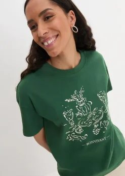 bonprix Shirts & Tops|Nachhaltigere Materialien^Oversized T-Shirt aus Bio-Baumwolle fichtengrün/natur bedruckt
