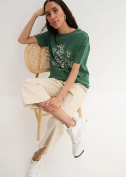 bonprix Shirts & Tops|Nachhaltigere Materialien^Oversized T-Shirt aus Bio-Baumwolle fichtengrün/natur bedruckt