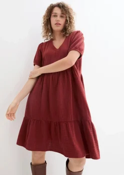 bonprix Kleider|Bekleidung·Pullover & Strickjacken^Oversized-Kleid aus Baumwoll-Musselin mandelbraun