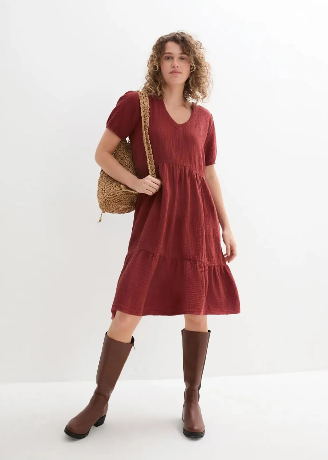 bonprix Kleider|Bekleidung·Pullover & Strickjacken^Oversized-Kleid aus Baumwoll-Musselin mandelbraun