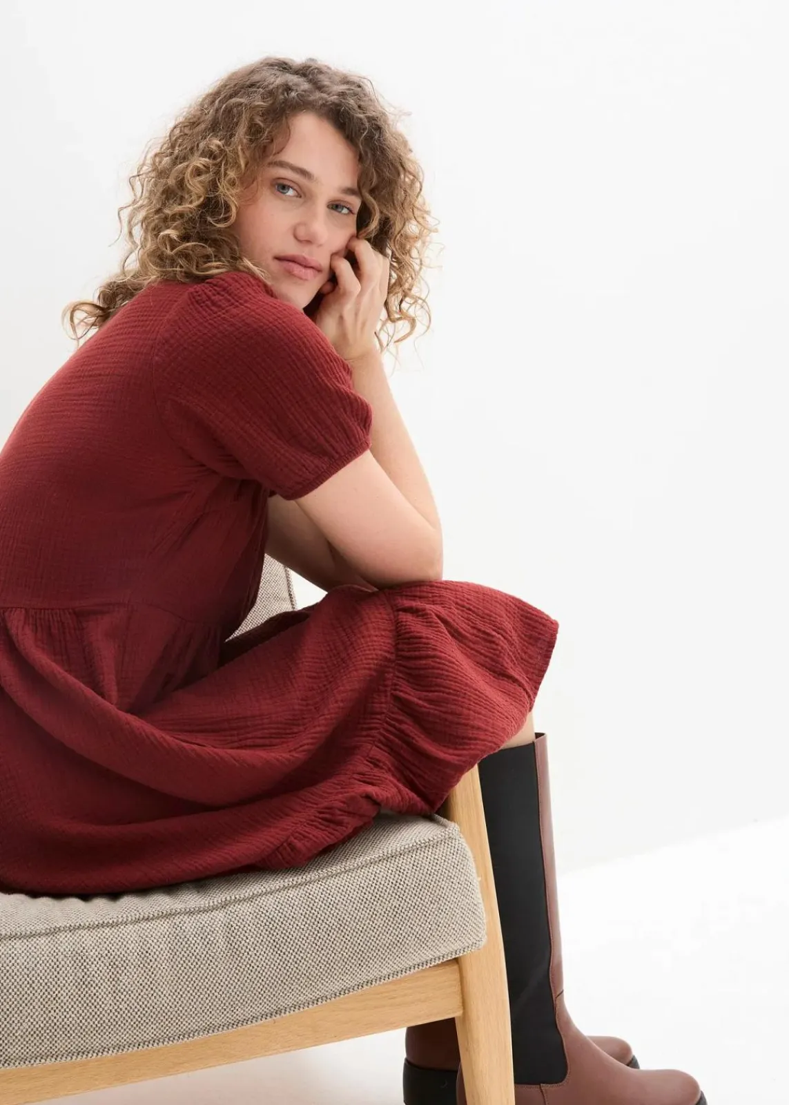bonprix Kleider|Bekleidung·Pullover & Strickjacken^Oversized-Kleid aus Baumwoll-Musselin mandelbraun