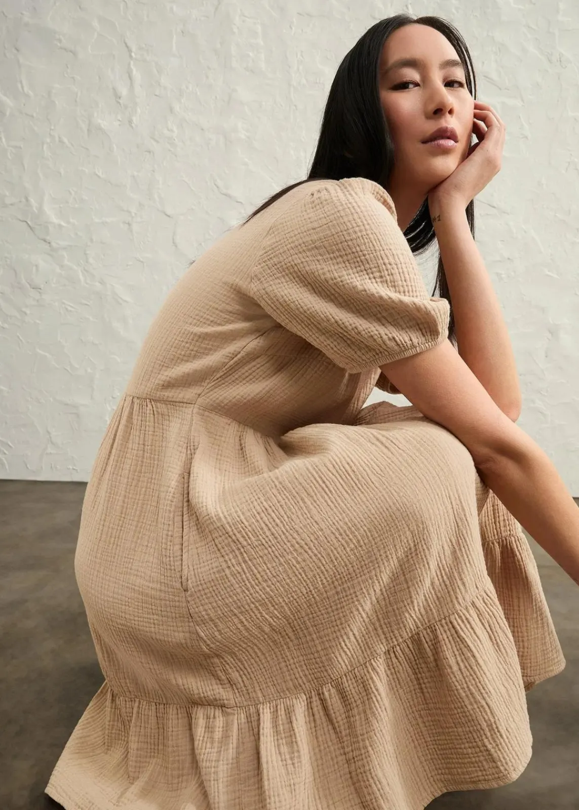 bonprix Bekleidung·Pullover & Strickjacken|Kleider^Oversized-Kleid aus Baumwoll-Musselin hellkhaki