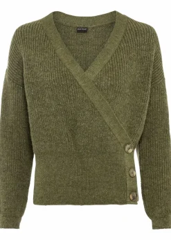 bonprix Bekleidung·Umstandsmode|Bekleidung·Jeans^Oversized-Pullover in Wickeloptik oliv meliert