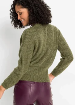 bonprix Bekleidung·Umstandsmode|Bekleidung·Jeans^Oversized-Pullover in Wickeloptik oliv meliert