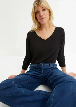 bonprix Nachhaltigere Materialien|Shirts & Tops^Oversized-Shirt aus fließender Viskose schwarz