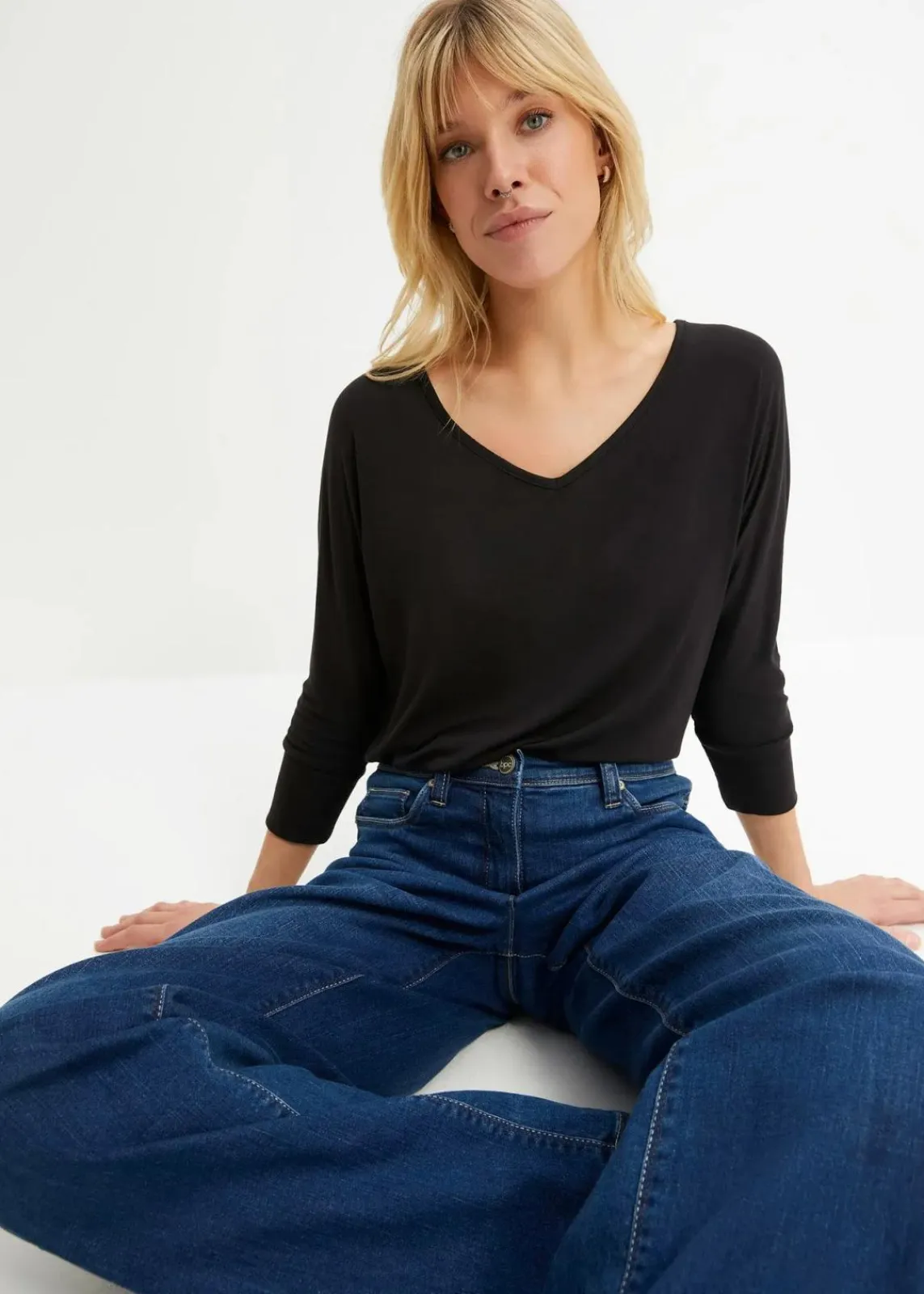 bonprix Nachhaltigere Materialien|Shirts & Tops^Oversized-Shirt aus fließender Viskose schwarz