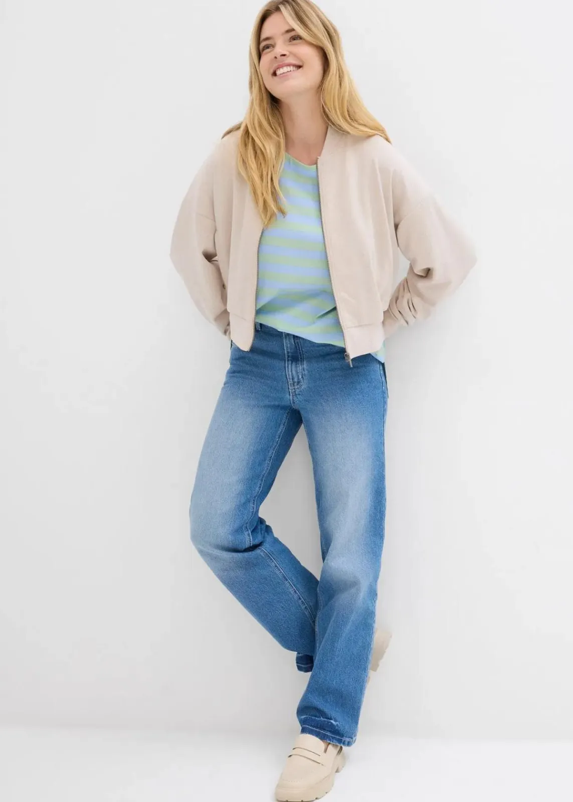 bonprix Shirts & Tops^Oversized-Shirt aus reiner Baumwolle hellblau/hellschilf gestreift