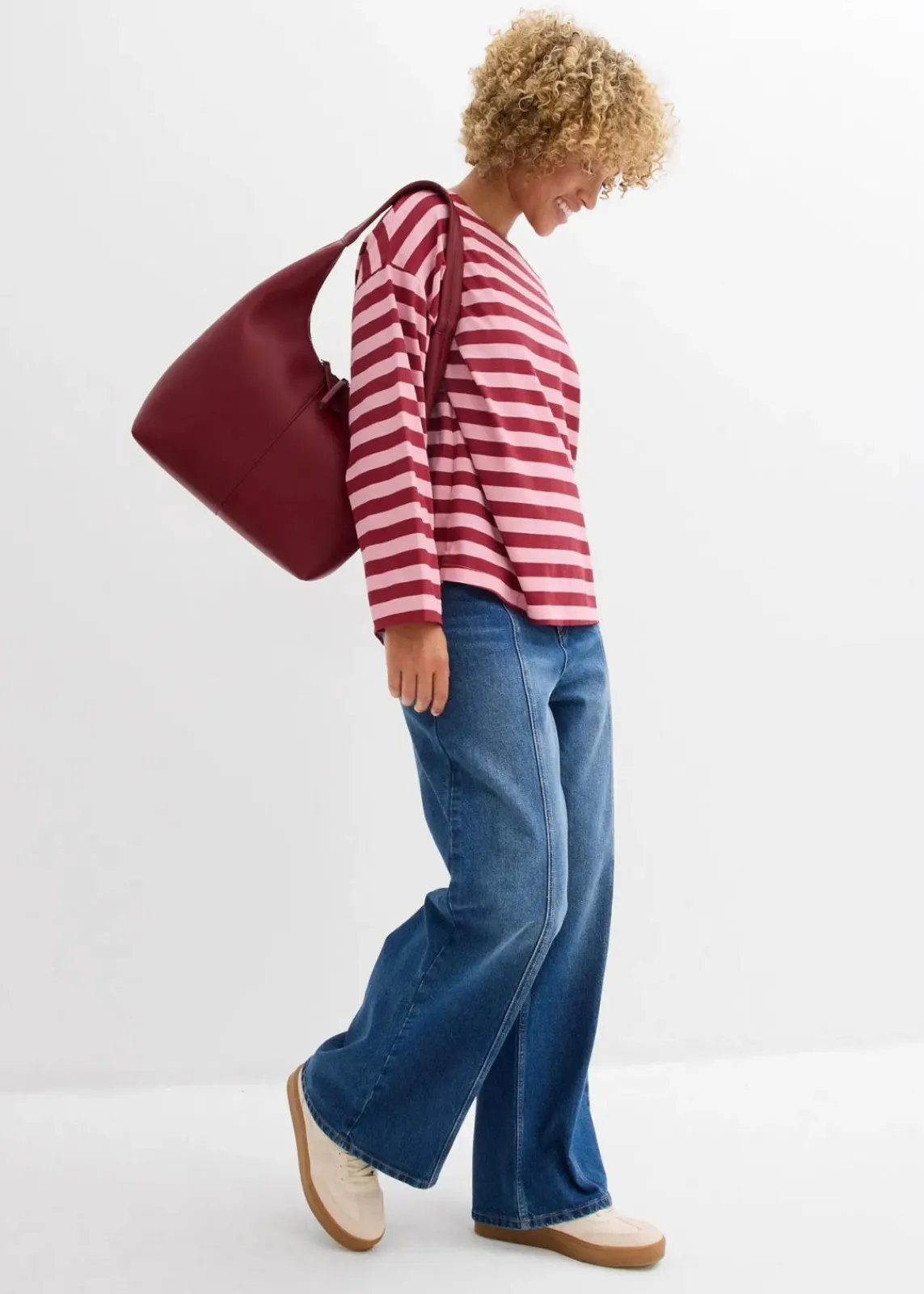 bonprix Shirts & Tops^Oversized-Shirt aus reiner Baumwolle pflaumenrot/rauchorchidee gestreift