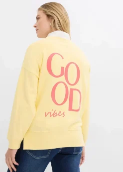 bonprix Sweat|Bekleidung·Blusen & Tuniken^Oversized-Sweatshirt aus Bio-Baumwolle hellgelb/helllachs