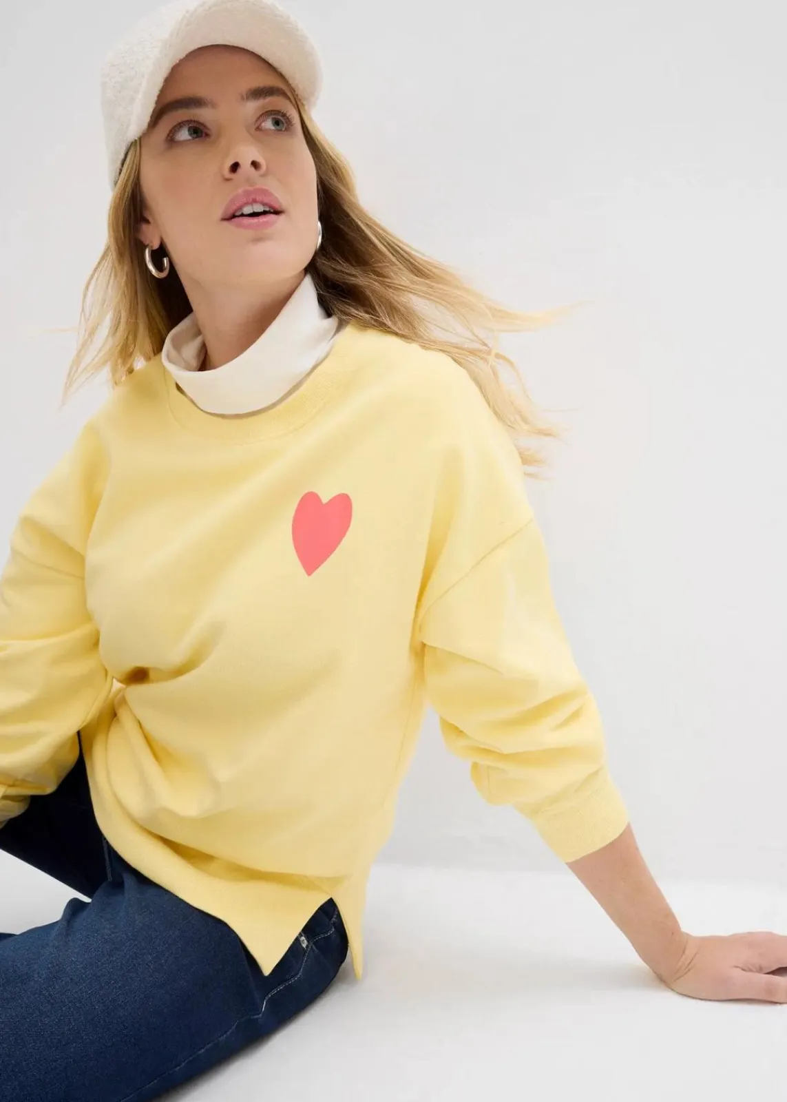 bonprix Sweat|Bekleidung·Blusen & Tuniken^Oversized-Sweatshirt aus Bio-Baumwolle hellgelb/helllachs