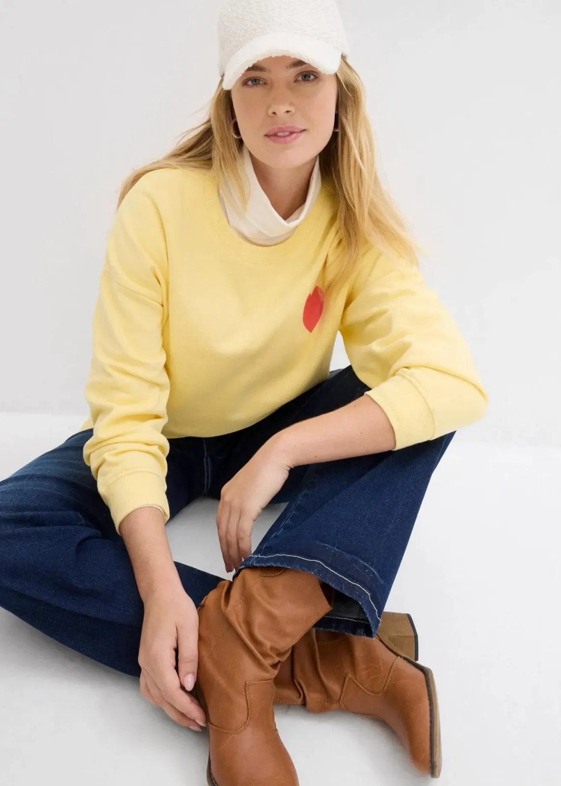bonprix Sweat|Bekleidung·Blusen & Tuniken^Oversized-Sweatshirt aus Bio-Baumwolle hellgelb/helllachs