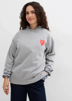 bonprix Bekleidung·Blusen & Tuniken|Sweat^Oversized-Sweatshirt aus Bio-Baumwolle hellgrau meliert/erdbeere