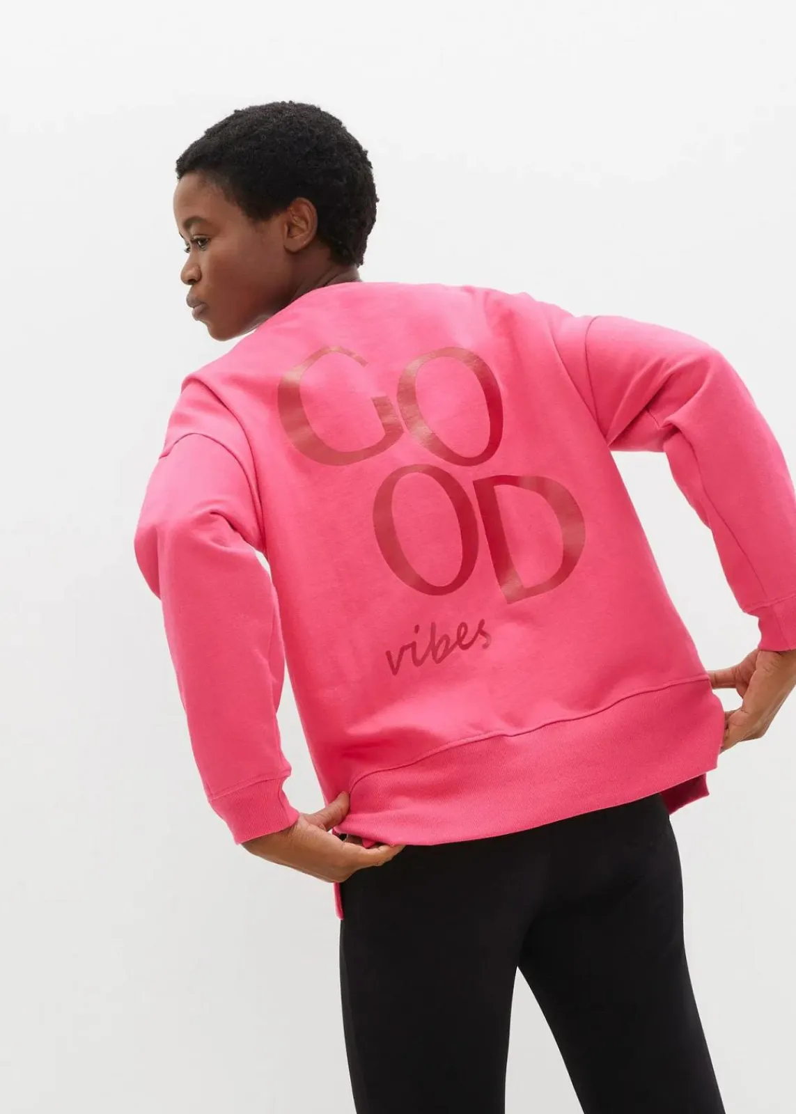 bonprix Sweat|Bekleidung·Blusen & Tuniken^Oversized-Sweatshirt aus Bio-Baumwolle dunkelpink/chillirot bedruckt