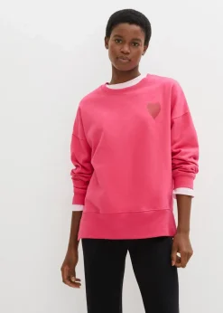 bonprix Sweat|Bekleidung·Blusen & Tuniken^Oversized-Sweatshirt aus Bio-Baumwolle dunkelpink/chillirot bedruckt