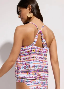 bonprix Nachhaltigere Materialien|Mix & Match^Oversized-Tankinioberteil weiß/lila graphisch