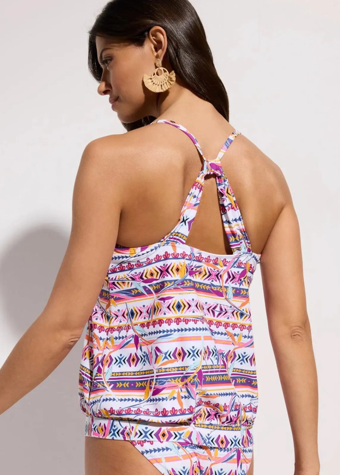 bonprix Nachhaltigere Materialien|Mix & Match^Oversized-Tankinioberteil weiß/lila graphisch
