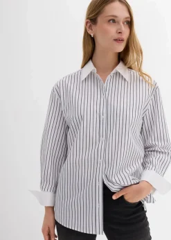 bonprix Bekleidung·Jacken & Mäntel|Blusen & Tuniken^Oversize-Hemd aus reiner Baumwolle weiß/dunkelblau gestreift