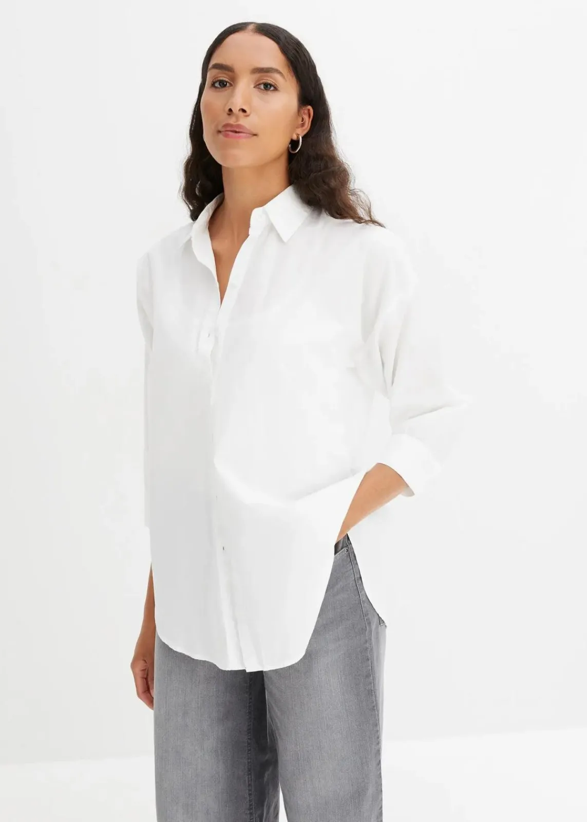 bonprix Bekleidung·Jacken & Mäntel|Blusen & Tuniken^Oversize-Hemd aus Baumwolle mit 3/4 Arm weiß