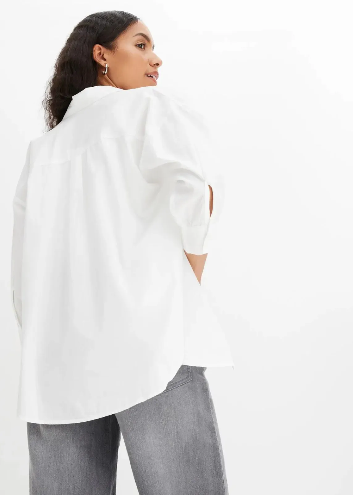 bonprix Bekleidung·Jacken & Mäntel|Blusen & Tuniken^Oversize-Hemd aus Baumwolle mit 3/4 Arm weiß