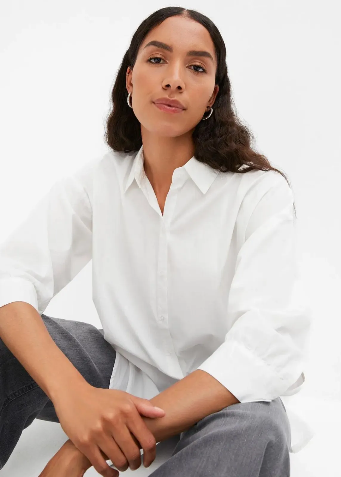 bonprix Bekleidung·Jacken & Mäntel|Blusen & Tuniken^Oversize-Hemd aus Baumwolle mit 3/4 Arm weiß