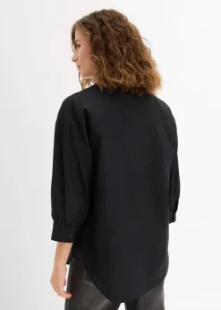 bonprix Blusen & Tuniken|Bekleidung·Jacken & Mäntel^Oversize-Hemd aus Baumwolle mit 3/4 Arm schwarz
