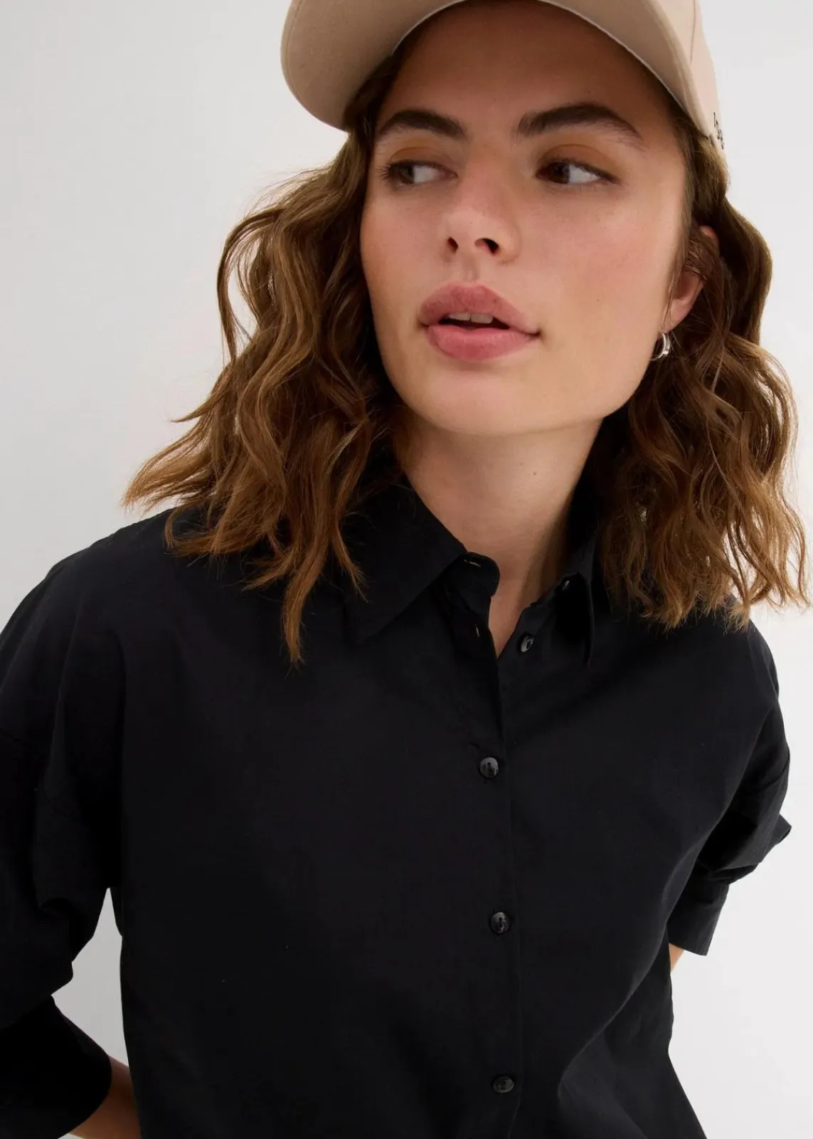 bonprix Blusen & Tuniken|Bekleidung·Jacken & Mäntel^Oversize-Hemd aus Baumwolle mit 3/4 Arm schwarz