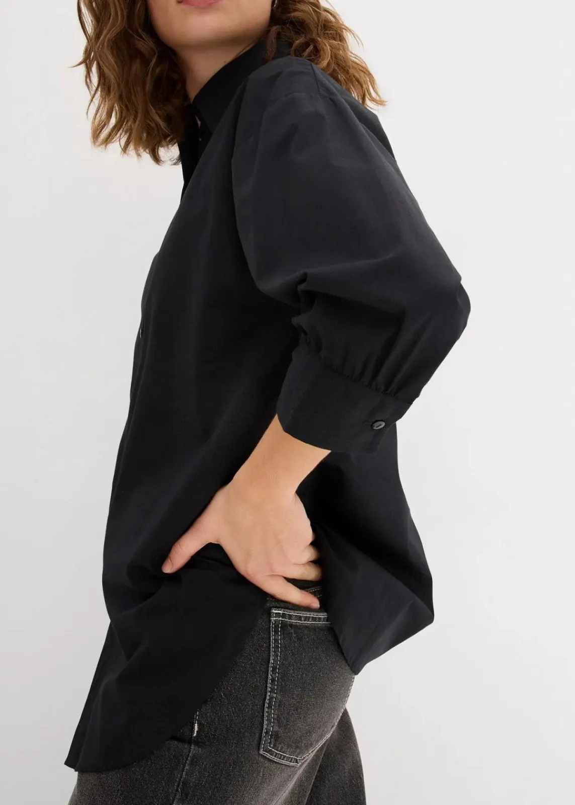 bonprix Blusen & Tuniken|Bekleidung·Jacken & Mäntel^Oversize-Hemd aus Baumwolle mit 3/4 Arm schwarz