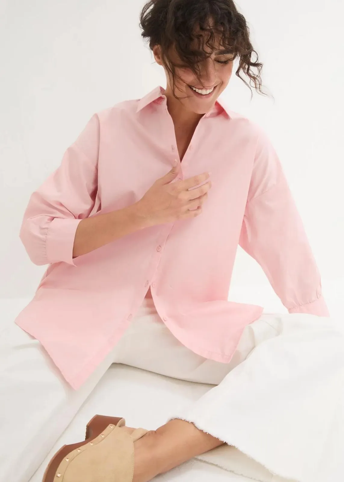 bonprix Blusen & Tuniken|Bekleidung·Jacken & Mäntel^Oversize-Hemd aus Baumwolle mit 3/4 Arm bonbonrosa