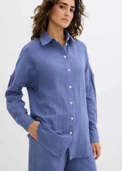 bonprix Blusen & Tuniken|Zweiteiler & Sets^Oversize-Hemd aus luftigem Musselin jeansblau