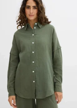 bonprix Bekleidung·Jacken & Mäntel|Zweiteiler & Sets^Oversize-Hemd aus luftigem Musselin schlammgrün