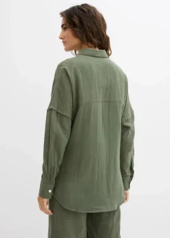 bonprix Bekleidung·Jacken & Mäntel|Zweiteiler & Sets^Oversize-Hemd aus luftigem Musselin schlammgrün