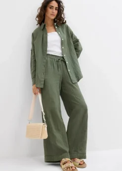 bonprix Bekleidung·Jacken & Mäntel|Zweiteiler & Sets^Oversize-Hemd aus luftigem Musselin schlammgrün