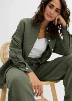 bonprix Bekleidung·Jacken & Mäntel|Zweiteiler & Sets^Oversize-Hemd aus luftigem Musselin schlammgrün