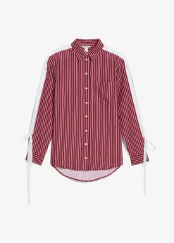bonprix Blusen & Tuniken|Nachhaltigere Materialien^Oversize-Hemd aus reiner Bio-Baumwolle weiß/ahornrot gestreift
