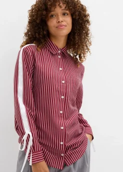 bonprix Blusen & Tuniken|Nachhaltigere Materialien^Oversize-Hemd aus reiner Bio-Baumwolle weiß/ahornrot gestreift