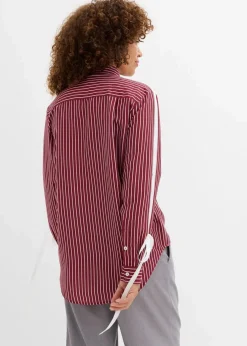 bonprix Blusen & Tuniken|Nachhaltigere Materialien^Oversize-Hemd aus reiner Bio-Baumwolle weiß/ahornrot gestreift