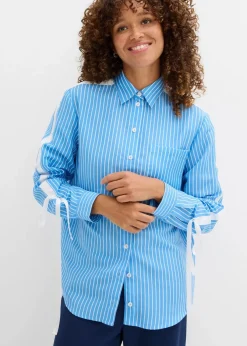 bonprix Bekleidung·Jacken & Mäntel|Nachhaltigere Materialien^Oversize-Hemd aus reiner Bio-Baumwolle mittelblau/weiß gestreift