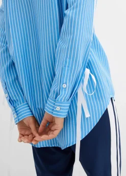 bonprix Bekleidung·Jacken & Mäntel|Nachhaltigere Materialien^Oversize-Hemd aus reiner Bio-Baumwolle mittelblau/weiß gestreift