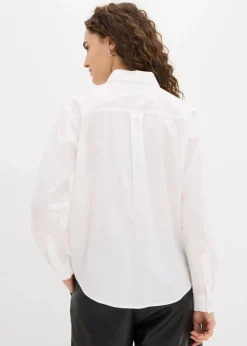 bonprix Bekleidung·Jacken & Mäntel|Blusen & Tuniken^Oversize-Hemd mit Kontrast Tasche weiß leo bedruckt