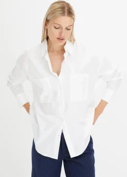 bonprix Blusen & Tuniken^Oversize-Hemdbluse aus reiner Baumwolle weiß