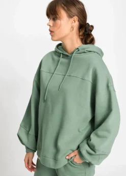 bonprix Bekleidung·Blusen & Tuniken|Sweat^Oversize-Kapuzen-Sweatshirt aus weichem Baumwoll-Mix rauchgrün