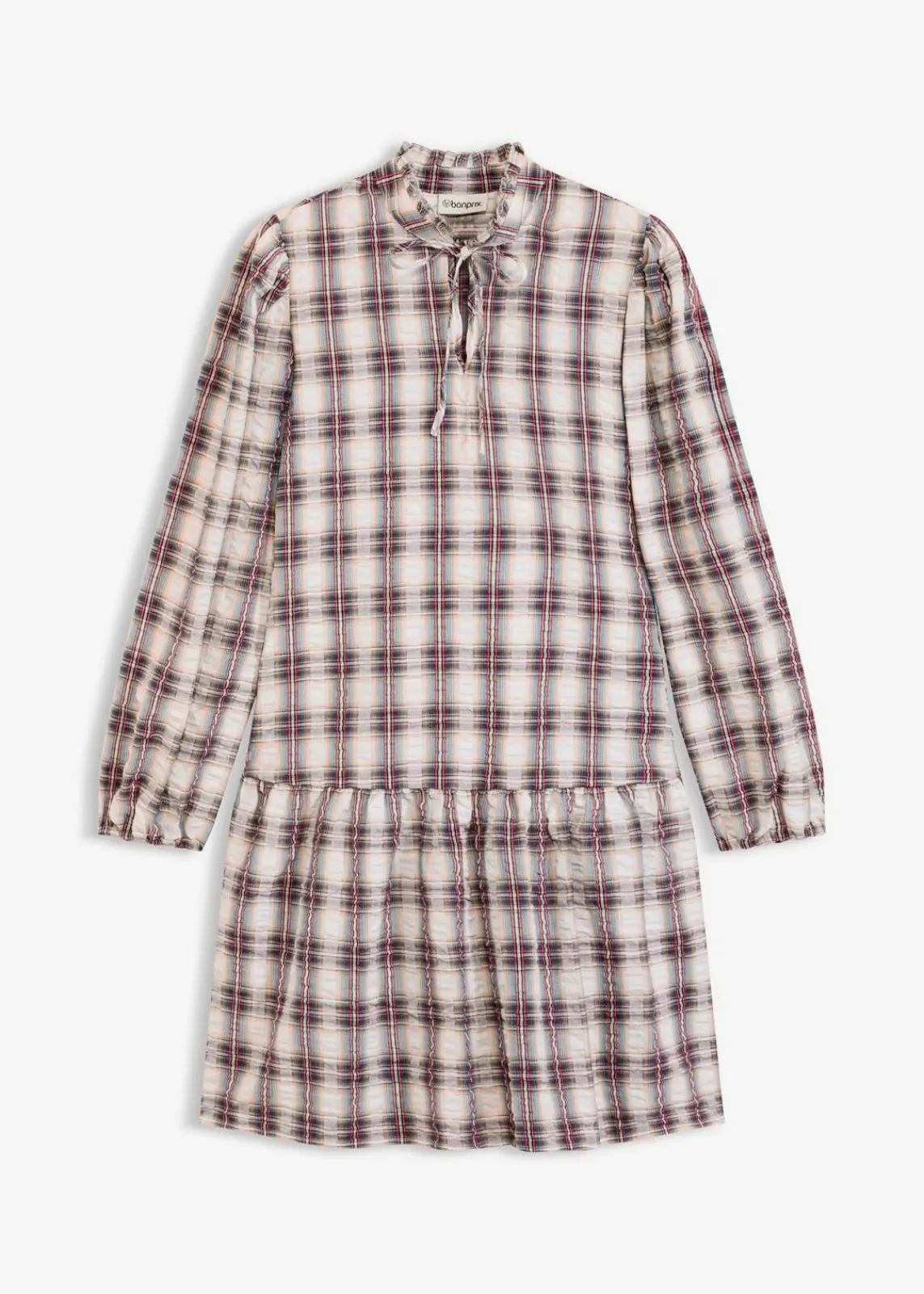 bonprix Bekleidung·Pullover & Strickjacken|Kleider^Oversize-Kleid perlweiß/tintenblau/lavarot/hellkhaki/dunkelbraun kariert