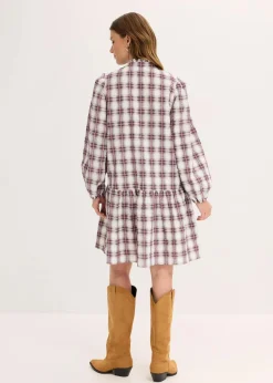 bonprix Bekleidung·Pullover & Strickjacken|Kleider^Oversize-Kleid perlweiß/tintenblau/lavarot/hellkhaki/dunkelbraun kariert