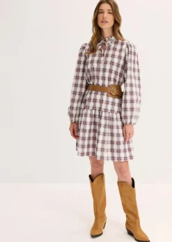 bonprix Bekleidung·Pullover & Strickjacken|Kleider^Oversize-Kleid perlweiß/tintenblau/lavarot/hellkhaki/dunkelbraun kariert