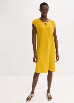 bonprix Kleider|Bekleidung·Pullover & Strickjacken^Oversize-Kleid aus strukturiertem Crêpe ockergold