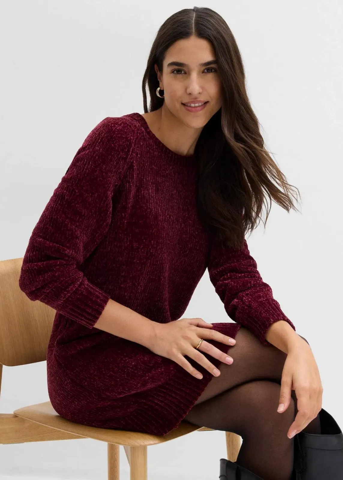 bonprix Strickmode|Kleider^Oversize-Kleid in Strick dunkelbeere